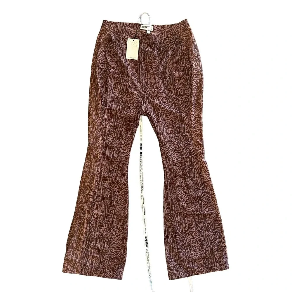 NWT Mistress Rocks Los Angeles Size Large Say When Animal Print Flare Mesh Pants - Picture 4 of 14